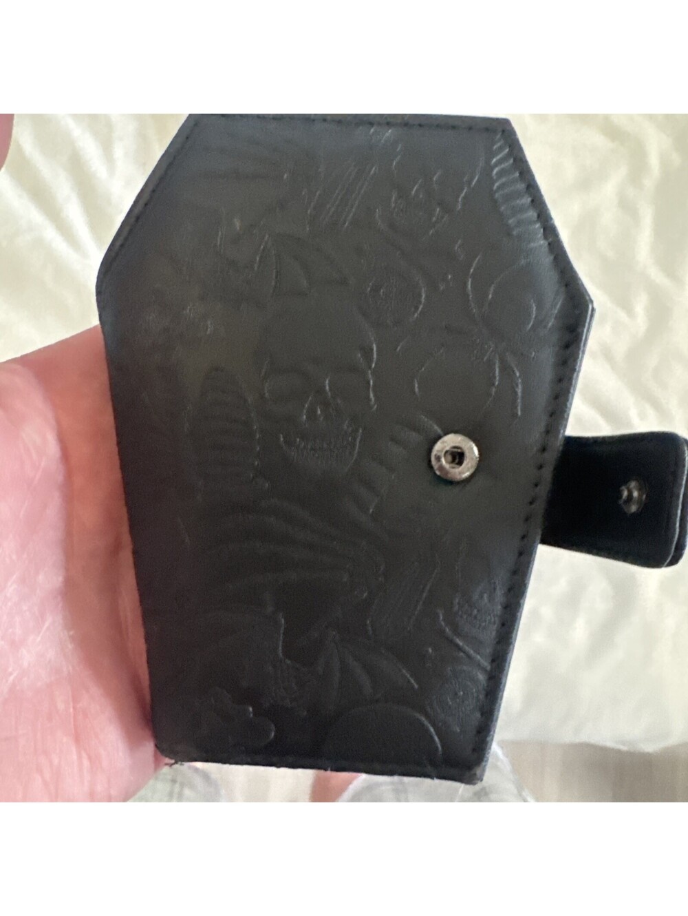 Embossed Skull Coffin Shape Wallet Black Kreepsville  Faux Leather Bifold